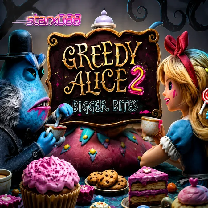 Tampilan visual permainan slot Greedy Alice 2 Bigger Bites